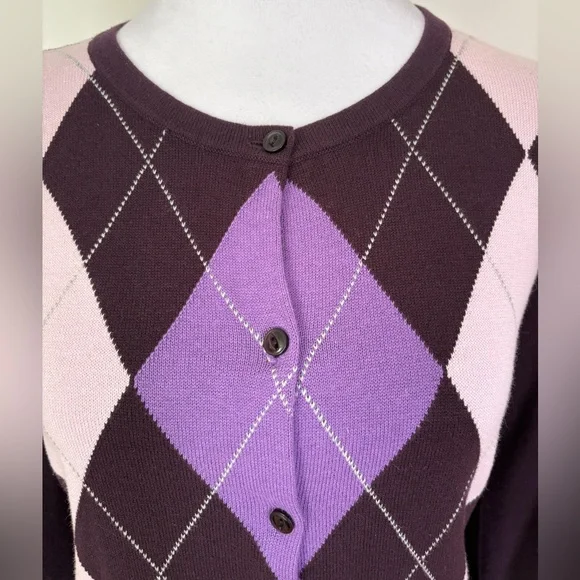 🎾LOFT Purple and Pink Argyle Cardigan - Picture 4 of 7